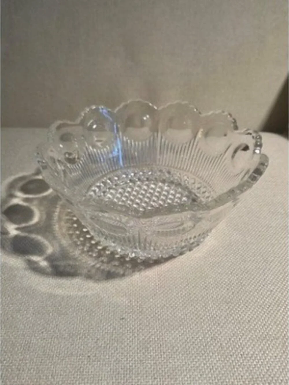 Vintage Bartlett Collins St Genevieve Glass Bowl Manhattan Thumbprint 8.5